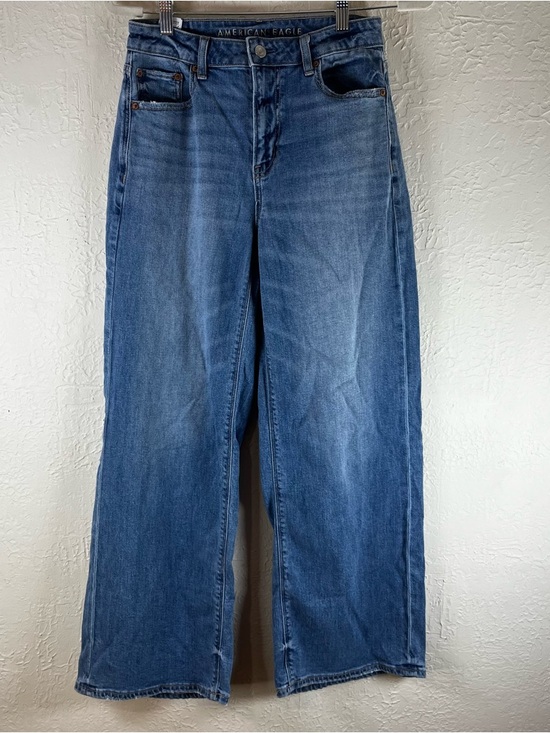 American Eagle Dreamy Drape Stretch Super High-Waisted Baggy Wide-Leg Jeans - Picture 3 of 15